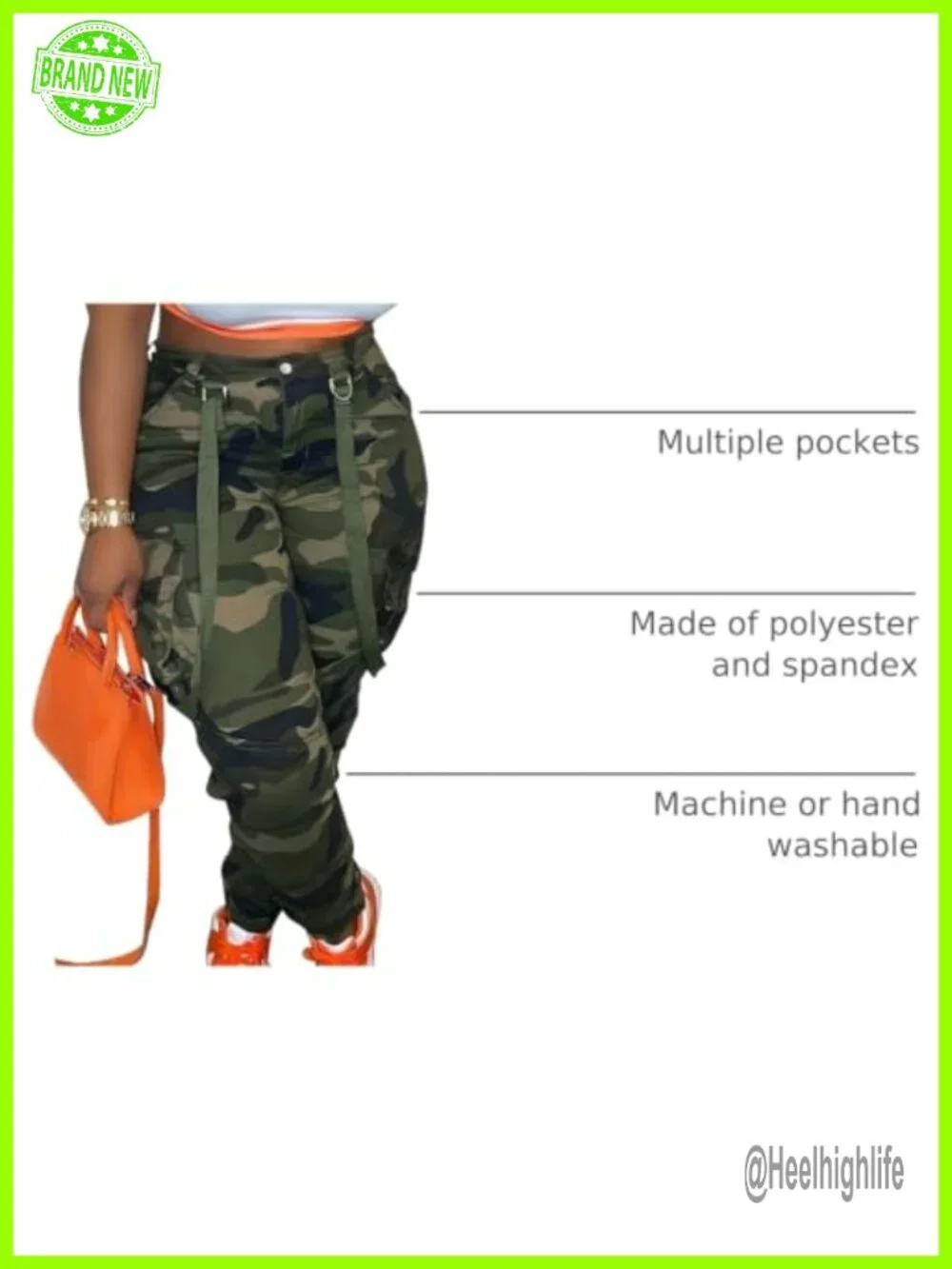 High Waisted Stretchy Camo Cargo Pants with Pockets for Women